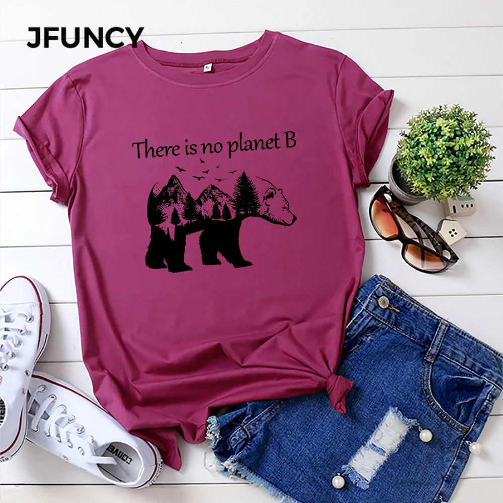 JFUNCY  Women's T-shirts 100% Cotton Short Sleeve Women Summer Tops Protect Environment Casual T Shirt Female Tees