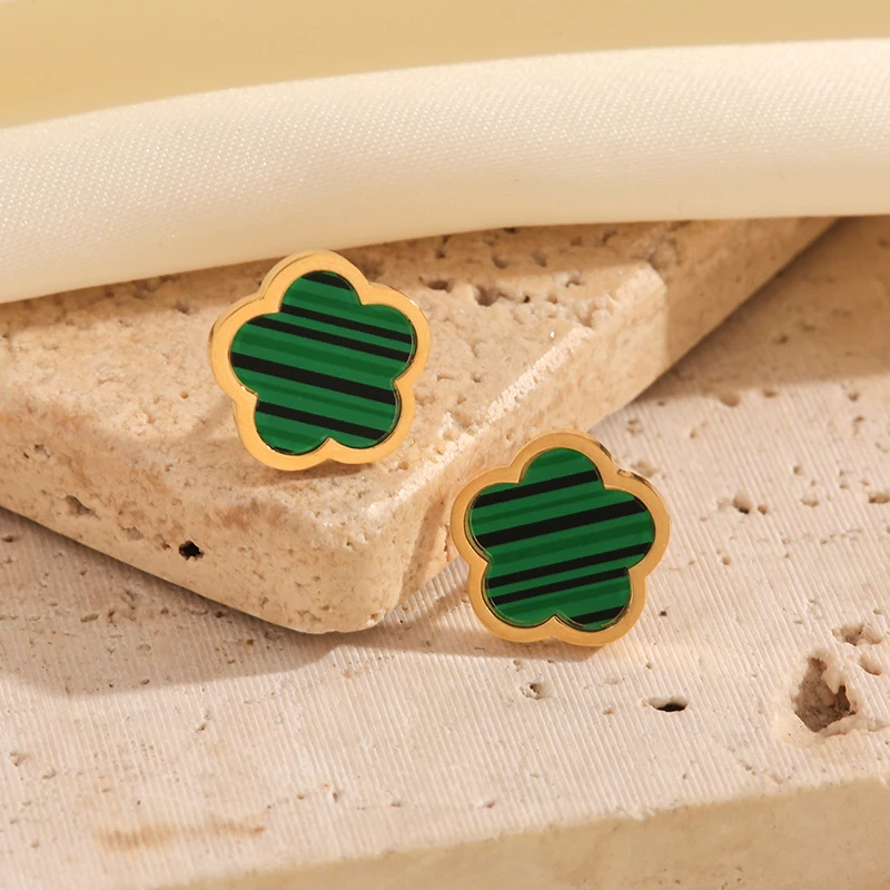 Серьги-гвоздики GANEMLY из нержавеющей стали 316L с зеленым цветком сливы пятилистным