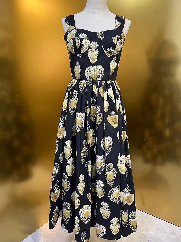 Женское платье с высокой талией и принтом love летнее ТРАПЕЦИЕВИДНОЕ ПЛАТЬЕ в