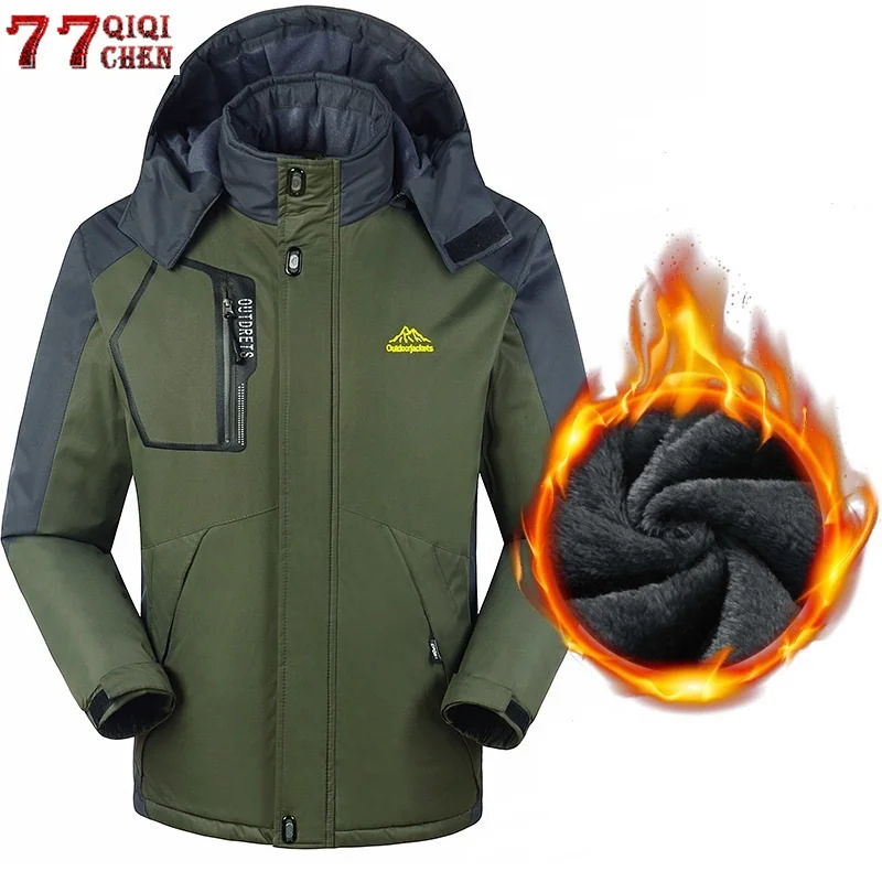 

Мужская зимняя теплая парка размера плюс 6XL 7X 8XL, пальто, толстая бархатная водонепроницаемая ветрозащитная куртка с капюшоном, флисовое туристическое пальто