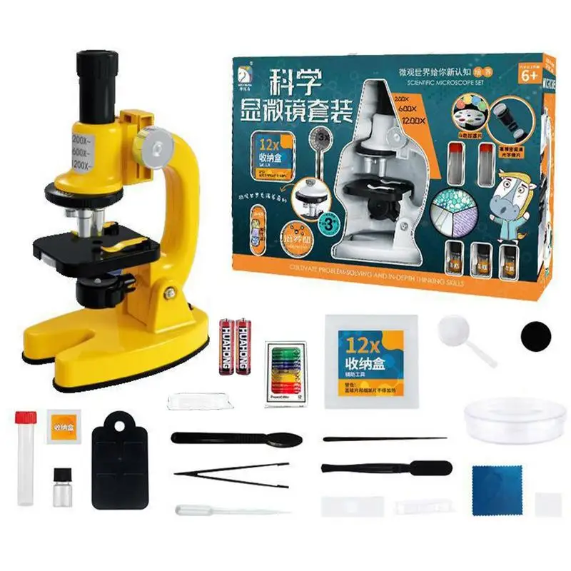

Детский микроскоп с зумом 1200X, Лаборатория по биологии, светодиодный Школьный набор для научных экспериментов, развивающие научные игрушки, подарки для детей, ученых