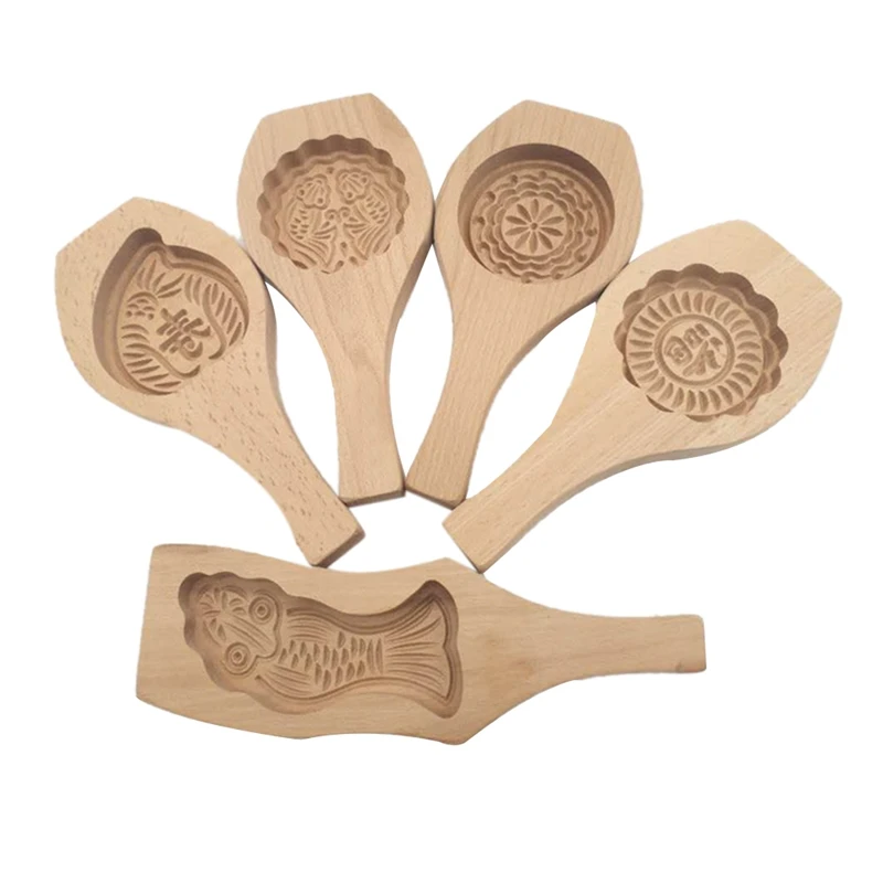 

Hot SV-Wooden Moon Cake Mold Set Of 5 Pastry Mold Baking Tool For Making Mung Bean Cake Mold Chocolate Mold Cake Decors