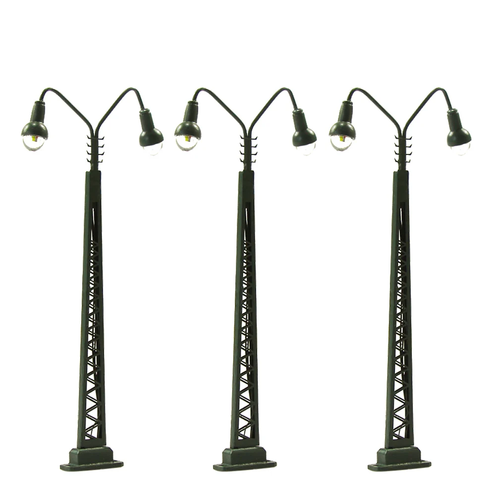 

Evemodel 3pcs Model Railway N Scale 1:160 Street Lights Lattice Mast Lamp Two-heads 7.5cm LQS48N