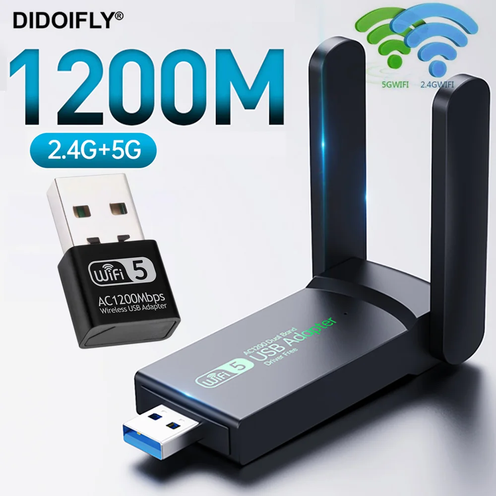 Network Card 1200Mbps Wireless USB 3.0 Wifi Adapter Dongle AP Dual Band Antenna 2.4G 5G 802.11 Ghz WLAN External Ethernet