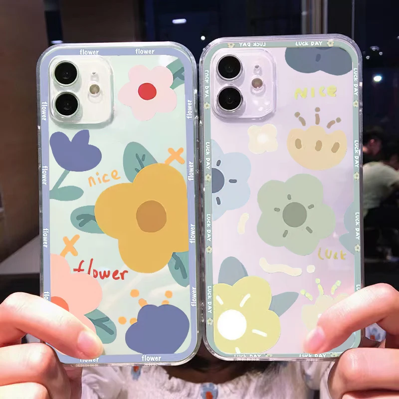 

Cratoon Colour Flower For iPhone 11 Pro Max 12 13 Pro Mini X XR XS Max Se2 6 6S 7 8 Plus Clear Phone Case Carcasa Shockproof