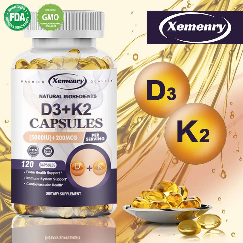 

Vitamin D3 K2 - 120 Capsules, Supports Immunity, Heart, Joints & Bones, D3 K2 Multivitamin, Multi-Dietary Supplement for Adults