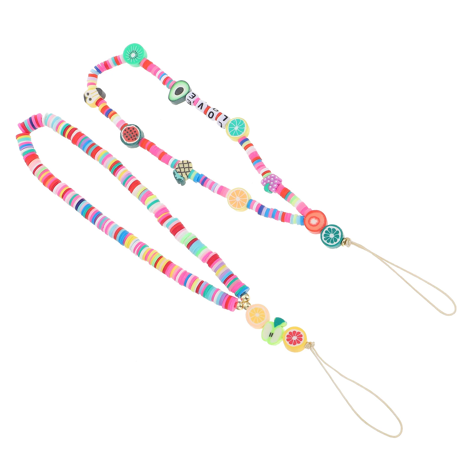 

2pcs Fruit Beaded Mobile Phone Lanyard Cellphone Wrist Strap Anti-lost Strap