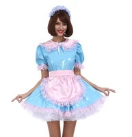 hot sissy blue color girl princess custom pvc dress uniform maid costume role play costume custom