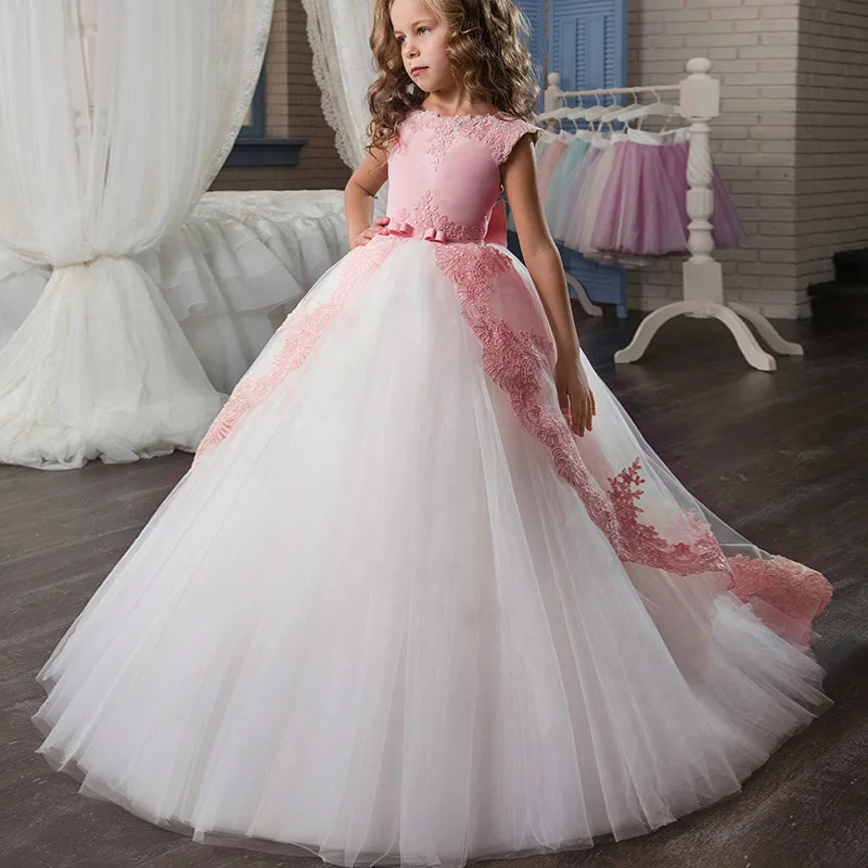 

2021 Girls Dress Elegant White Bridesmaid Kids Clothes For Girls Children Long Princess Party Wedding Vestidos 14 10 12 Years