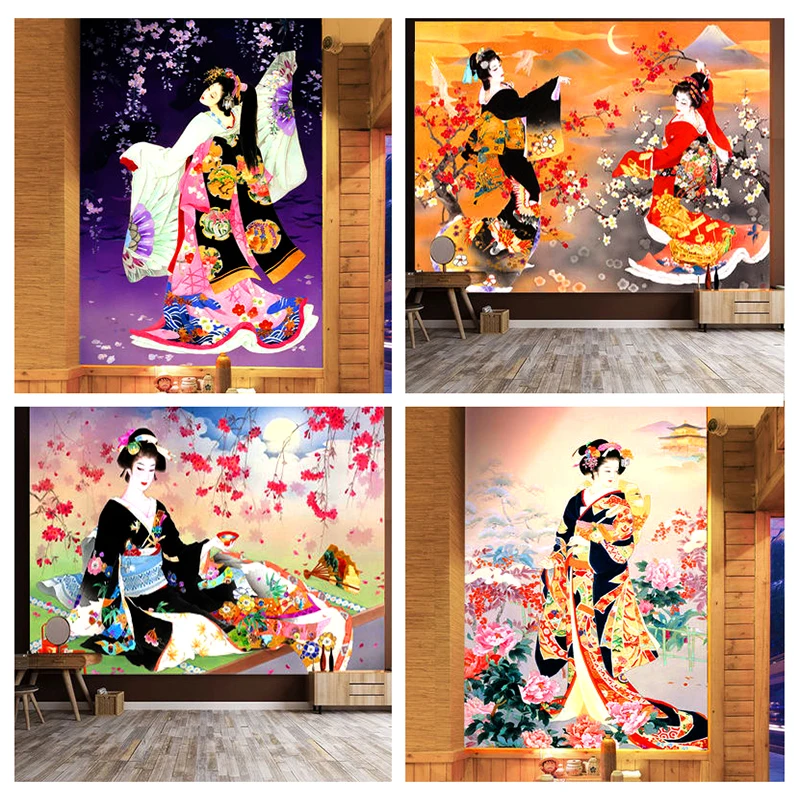 

Japanese Macrame Curtain Tapestry Print Geisha Boho Cloth Beautiful Woman Kitchen Head Bedroom Home Decor Mandala Wall Hanging
