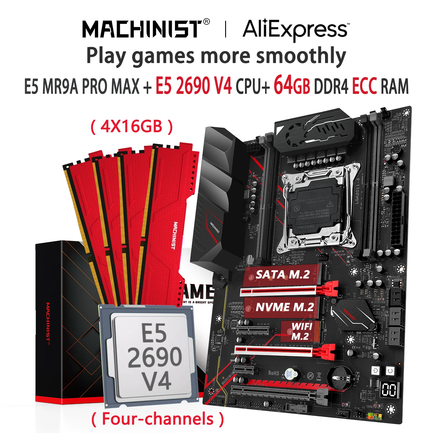 

Комплект материнской платы MACHINIST X99 LGA 2011-3, процессор Xeon E5 2690 V4 с 64 ГБ (4*16 Гб) DDR4 ECC RAM память Nvme M.2 MR9A PRO MAX