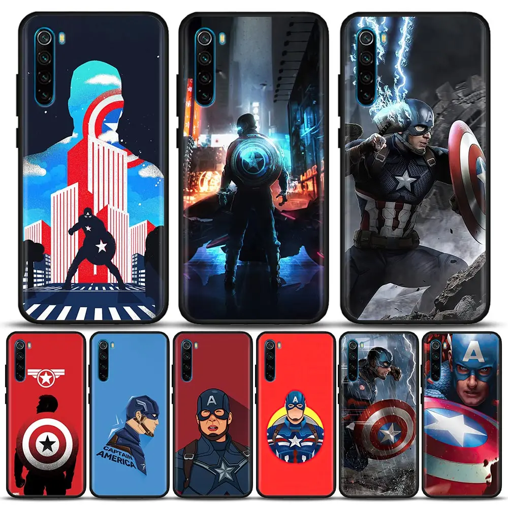 

Marvel Captain America Avengers Phone Case For Redmi Note 10 11 11S 11E 7 8 8T 9 9S 9T Pro Plus 4G 5G Black Soft TPU Cover Funda