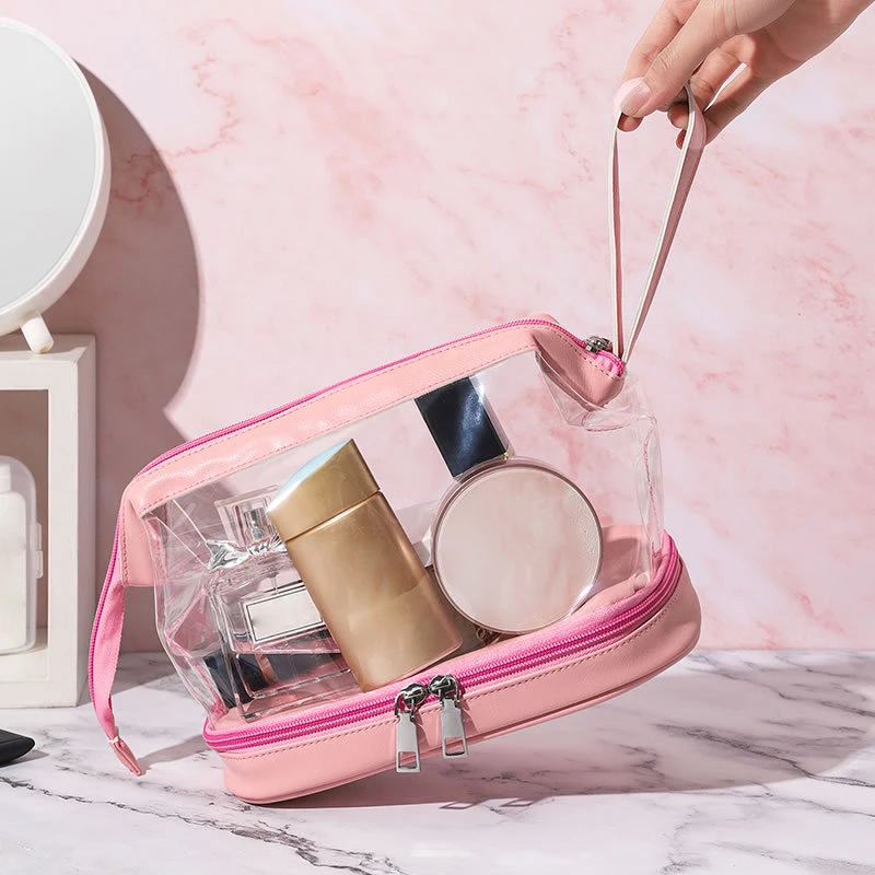 Двухслойные прозрачные водонепроницаемые косметички с удобной ручкой