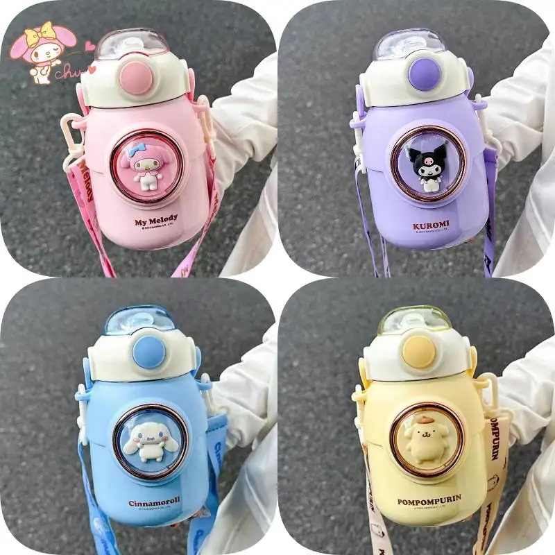 

700Ml Kawaii Sanrio Anime My Melody Kuromi Cinnamoroll Water Bottle Kid Straw Creative Thermos Cup Girl Pot Belly Water Cup Gift