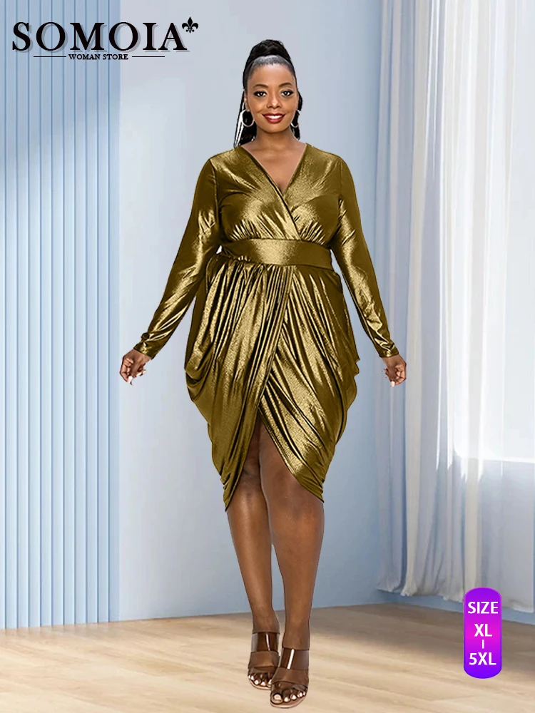 

SOMOIA Plus Size Trendy Women's Metallic Pleated Irregular Skirt Large Plus Size Dress Evening Dresses Wholesale Dropshipping