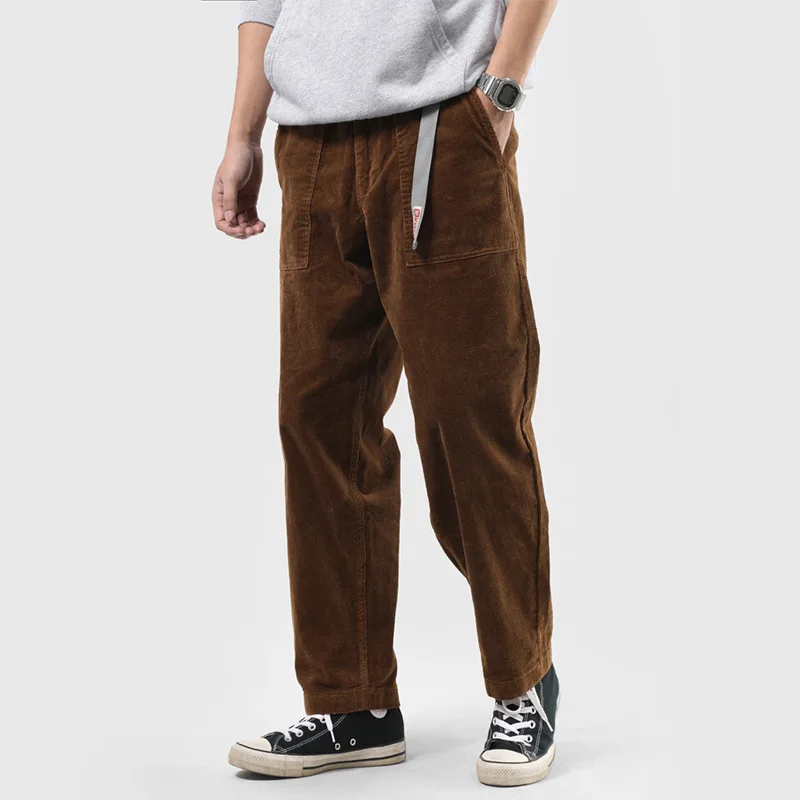 American Retro Advanced Drape Corduroy Amekaji Men Pants Autumn Straight Slim Casual Trousers