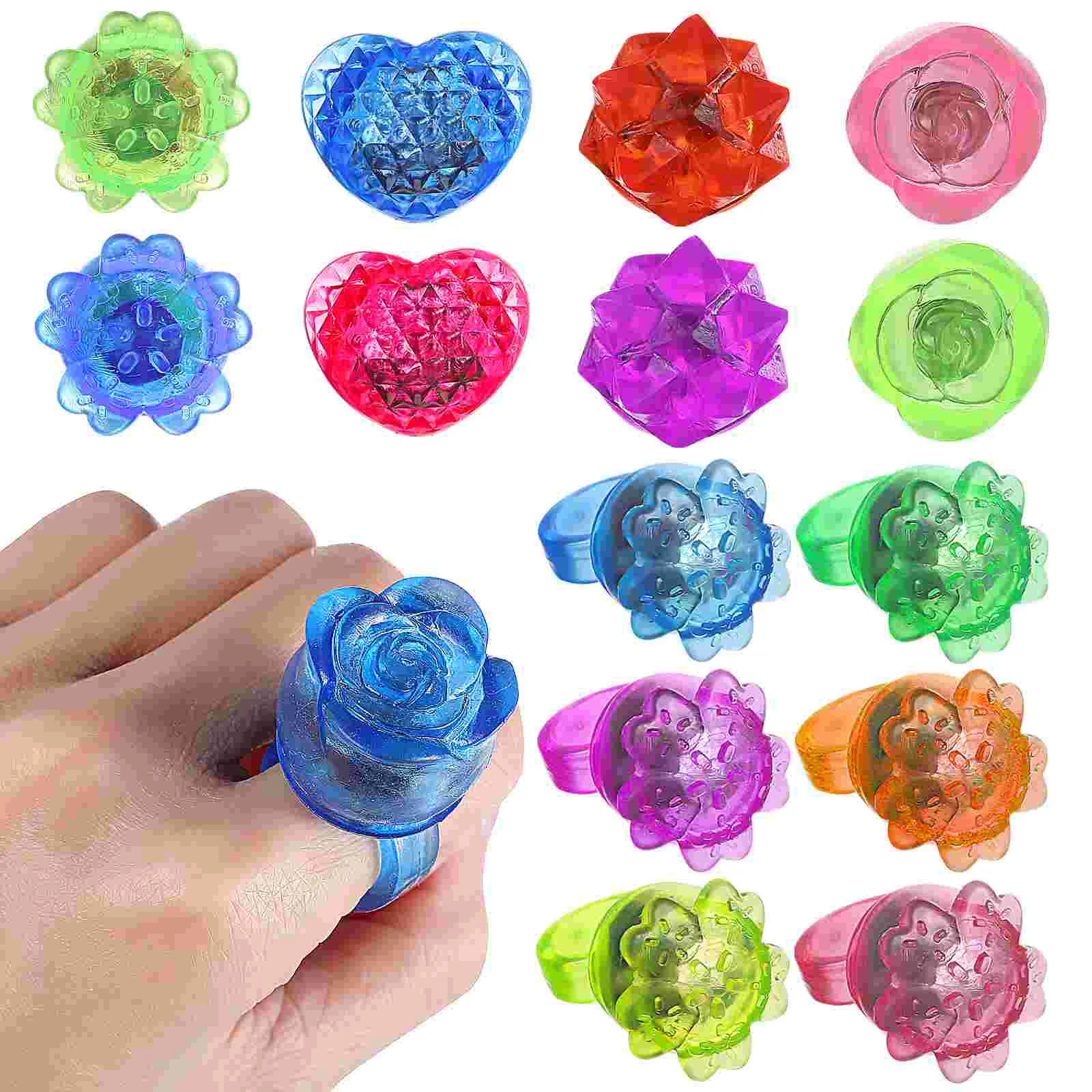 

24 Pcs LED Finger Rings Love Flower Crown Shape Flashing Rings Jelly Rings Light Up Toys for Raves Parties