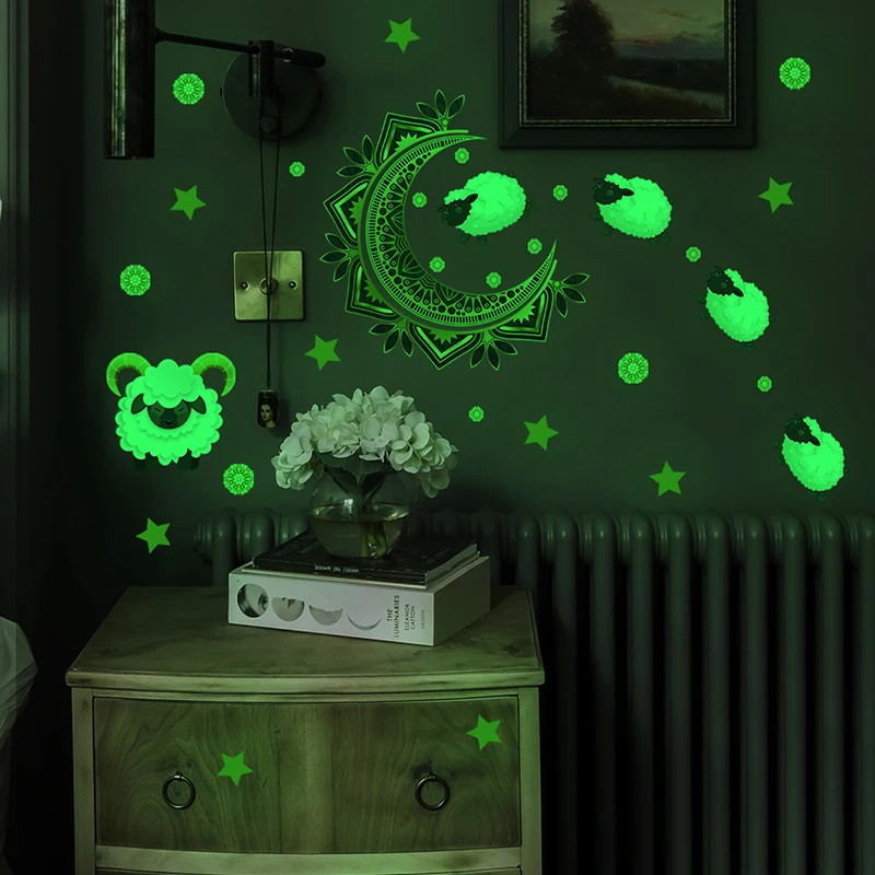 

PVC Moon Sheep Pattern Luminous Wall Sticker Bedroom Living Room Background Wall DIY Decorative Self-Adhesive Painting SSJ160