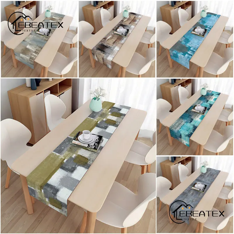 

Painted Abstract Textured Table Runner 2022 Wedding Restaurant Kitchen Dinner Table Decoration Accessories Fabric Table Runners