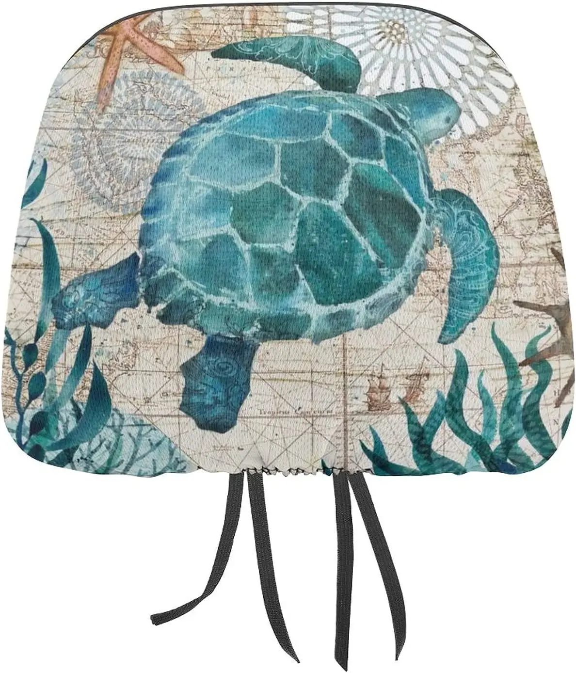 

Blue Sea Turtle Nautical Map Pattern 2 Pack Car Headrest Cover Seat Rest Protector Cover Universal Fit Most Car/Truck M