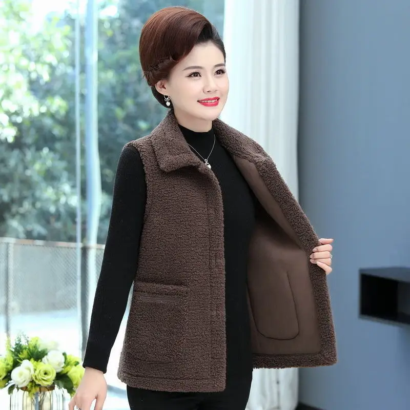 

2022 Autumn Winter Middle Aged and Elderly Women Vests Long Sleeve Velvet Keep Warm Vest Coat Thick Cotton Padded Waistcoat C19