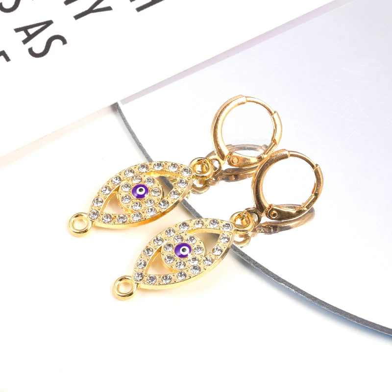 15Pcs 11*26MM Delicate Alloy Enamel Evil Eye Inaid Rhinestone Charms Connectors For Jewelry Earrings Necklace DIY Making Crafts