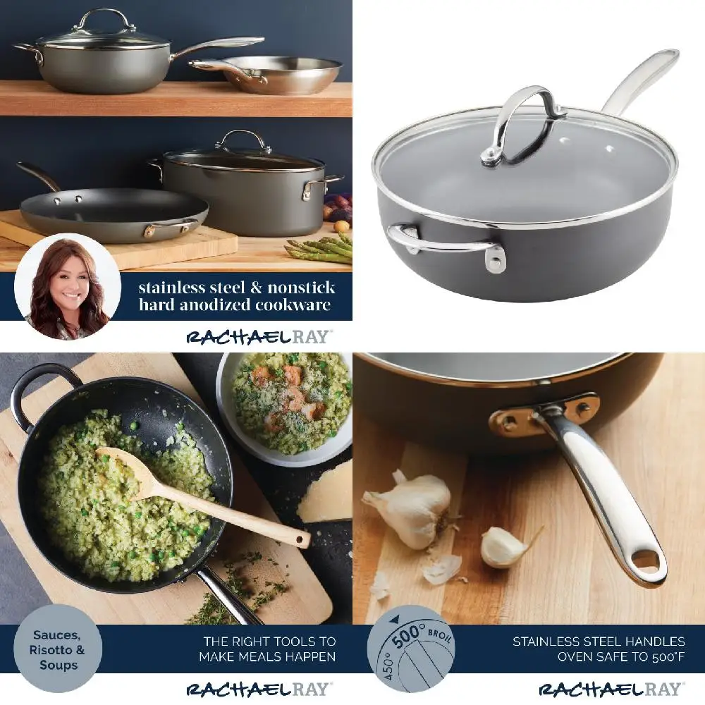 

Gorgeous Gray Anodized Non-Stick 4 Quart Saucier Saucepan with Helper Handle and Lid - Perfect for Home Cooking!