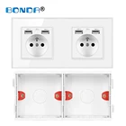 Электрическая настенная панель BONDA, USB разъем питания дюйма, с заземлением, 16 А, французский стандарт, черная, белая, золотая, серая, 172*86 мм