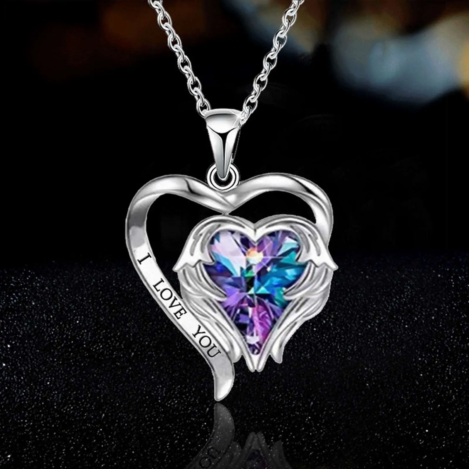 

Angel Wing Love Heart Pendant Necklaces I Love You Elegant Jewelry for Birthday Valentine's Day Mother's Day Romantic Gift