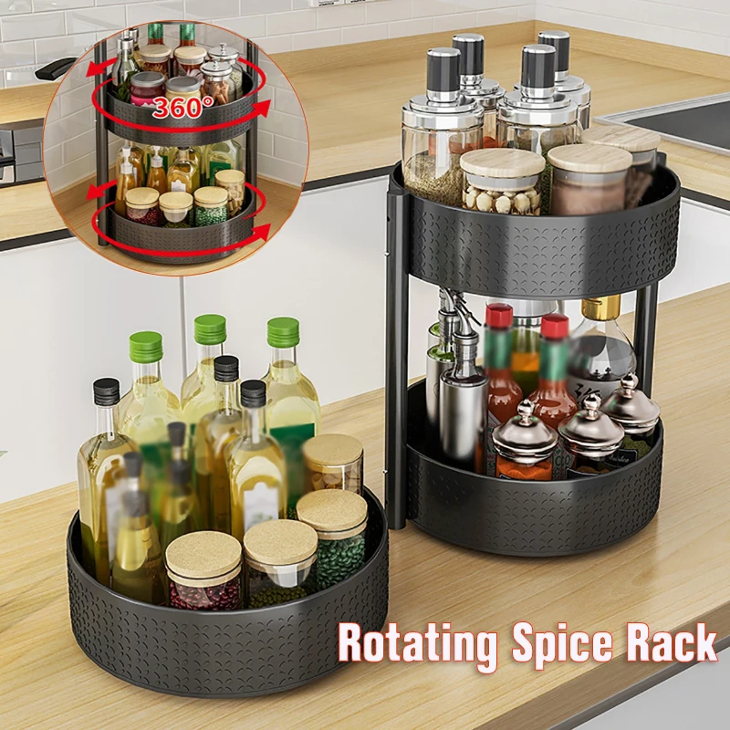 

Kitchen Organizer Rotating Spice Rack 360 Rotating Countertop Seasoning Spice Bottle Storage Holder Turntable Condiment