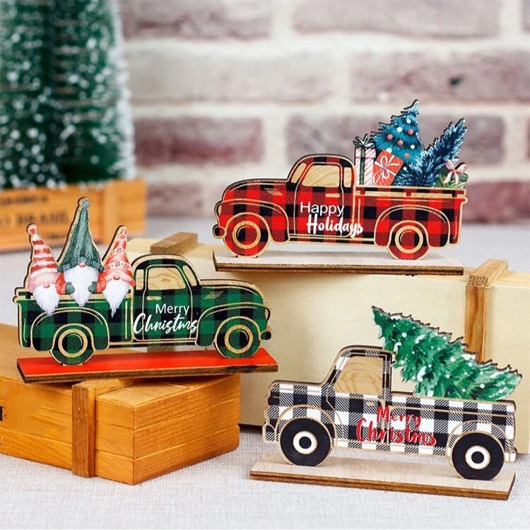 

Рождественские украшения, деревянная решетка для автомобиля, настольные украшения для пикапа, рождественские деревянные украшения
