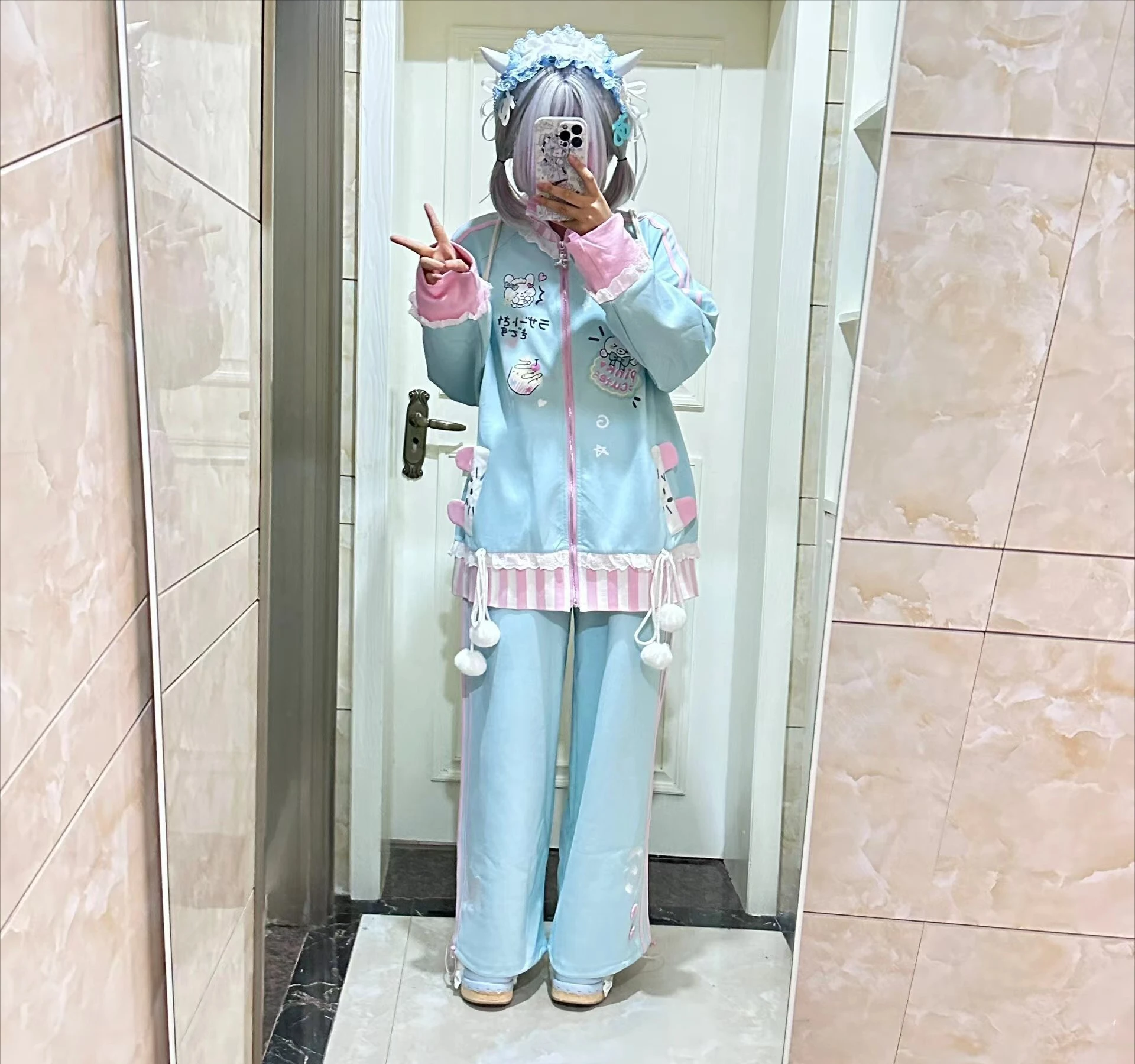 Японский милый Повседневный брючный костюм для девочек женский модный