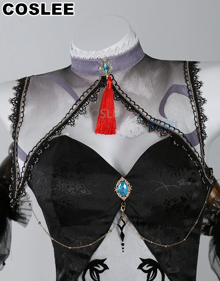 COSLEE Game Genshin Impact Shenhe Косплей Костюм Черное свадебное платье Хэллоуин Карнавальный