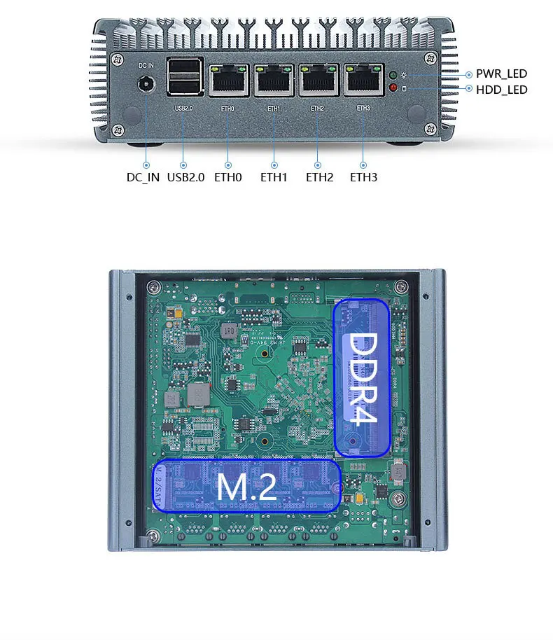 Quad Core Intel Gemini Lake N4000 4*I255 2500M LAN Mini PC Fanless Soft Router HD-MI VGA PfSense Firewall Appliance ESXI AES-NI images - 6
