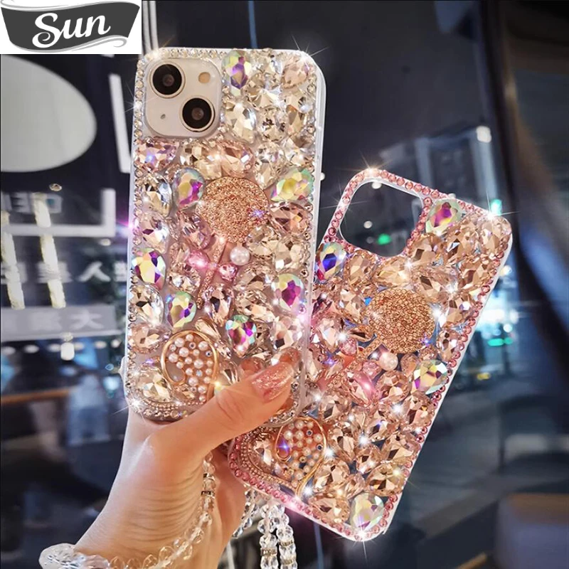 

Rhinestone Lollipop Phone Case For Samsung S23 S22 S21 S20 Ultra A33 A42 A72 A73 A52 A50 A82 A14 Pearl Crystal Love Heart Cover
