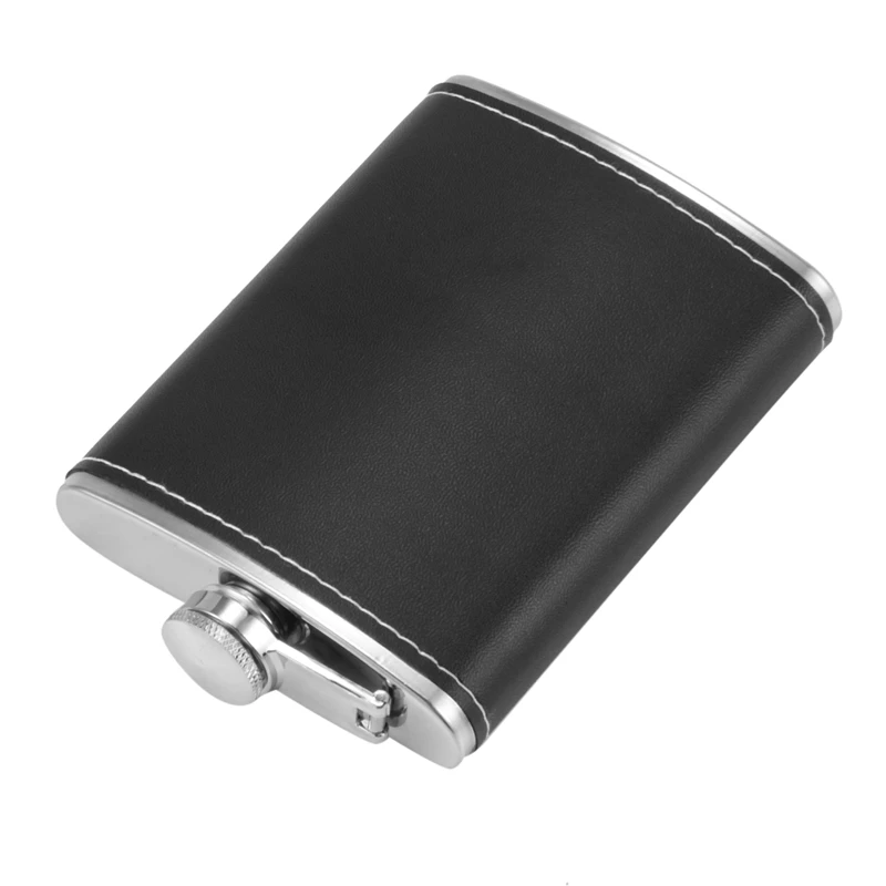 

Hot SV-2X Pocket Hip Flask 8 Oz With Funnel Stainless Steel With Black Leather Wrapped Cover And Leak Proof