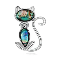 tulx natural shell cat brooches for women alloy rhinestone animal brooch lapel pins bag hat accessories jewelry