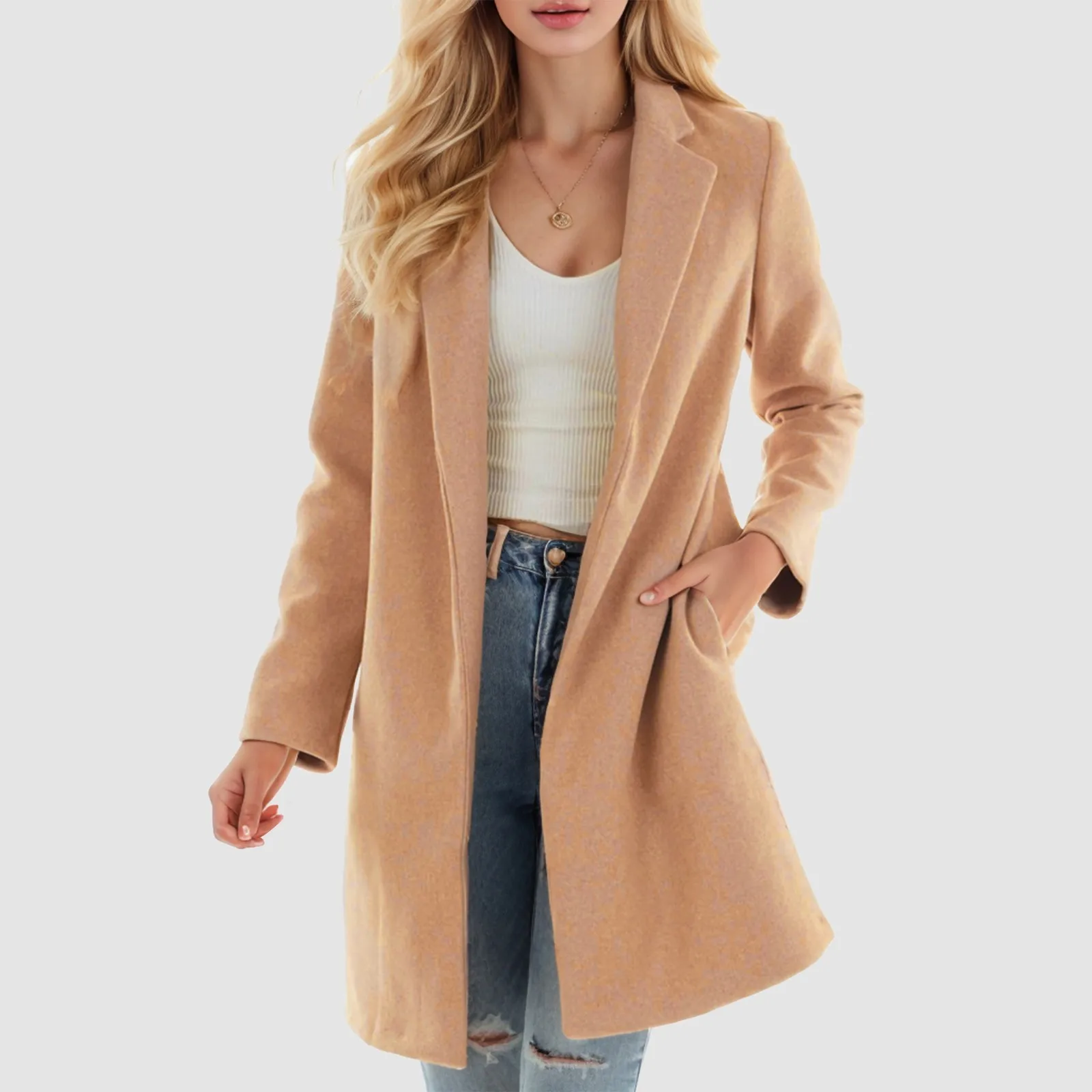 

Korean Vintage Wool Coat Women Overcoat Autumn Winter Turn-down Collar Solid Casual Streetwear Mid-length Jackets Female Outwear