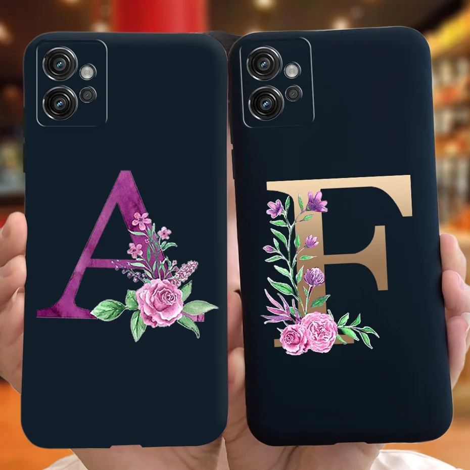 Чехол для телефона Motorola Moto G32 G22 2022 с милыми буквами черный силиконовый мягкий