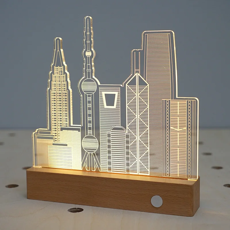 

3D Night Light Real Estate Landmark Building Acrylic Night Light Kawaii Room Decor Aesthetic Decoration Bedroom Table Lamp Manga