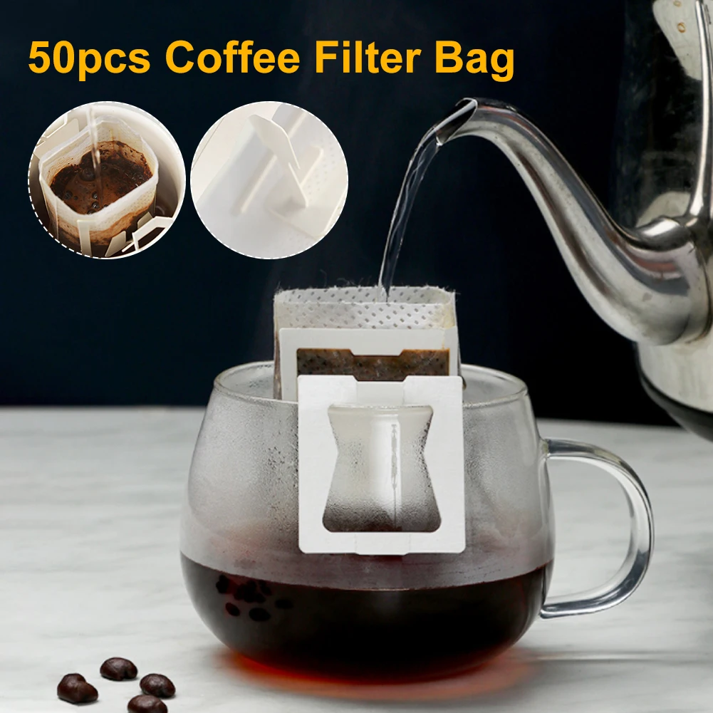 

50 шт./упак. одноразовые кофейные пакеты, портативные подвесные ушные фильтры для кофе, экологичный бумажный пакет для кофе эспрессо