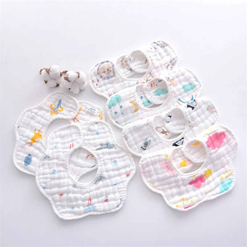 

3PCS Baby Bibs 8Layers Gauze Cotton Feeding Bib 360° Flower Shape Bebe Infant Apron Newborn Antifouling Saliva Towels Burp Cloth