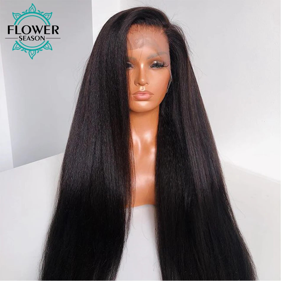 250 Density Light Yaki Human Hair Wig 13x6 Lace Front Human Hair Wigs Brazilisn Remy Italian Yaki Straight HD Lace Frontal Wig