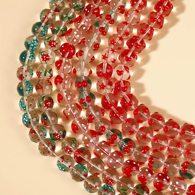 

5pcs 12mm Colored Christmas Style Glass Round Beads Loose Beads For Jewelry Making DIY Charm Necklace Bracelet handwork Beads