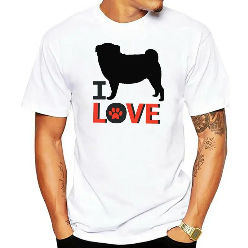 

Pug - I Love - New Cotton Grey Lady Tshirt Round Neck Tee Shirt