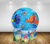 Under The Sea Birthday Party Round Backdrop Dory Nemo Corals Bubbles Underwater Party Circle Background Cylinders Table Covers
