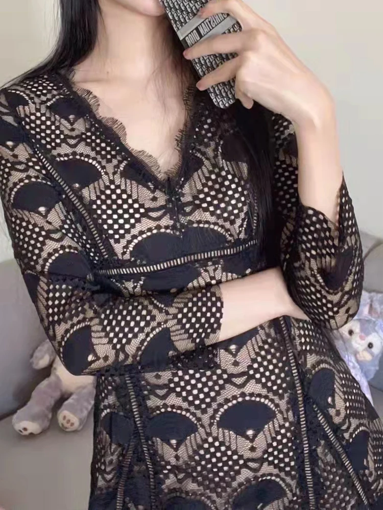 

Temperament Dress 2022 Spring And Autumn New Style Eyelashes Lace Slim Slim Dress Fashion Women'S Clothing