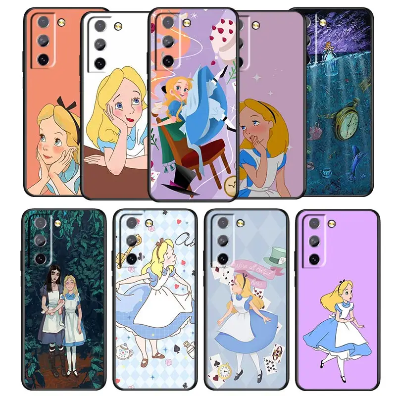 Cute princess alice Phone Case For Samsung Galaxy S22 S21 S20 S10 S10e S9 S8 S7 PRO Ultra Plus FE Lite Black luxury Silicone