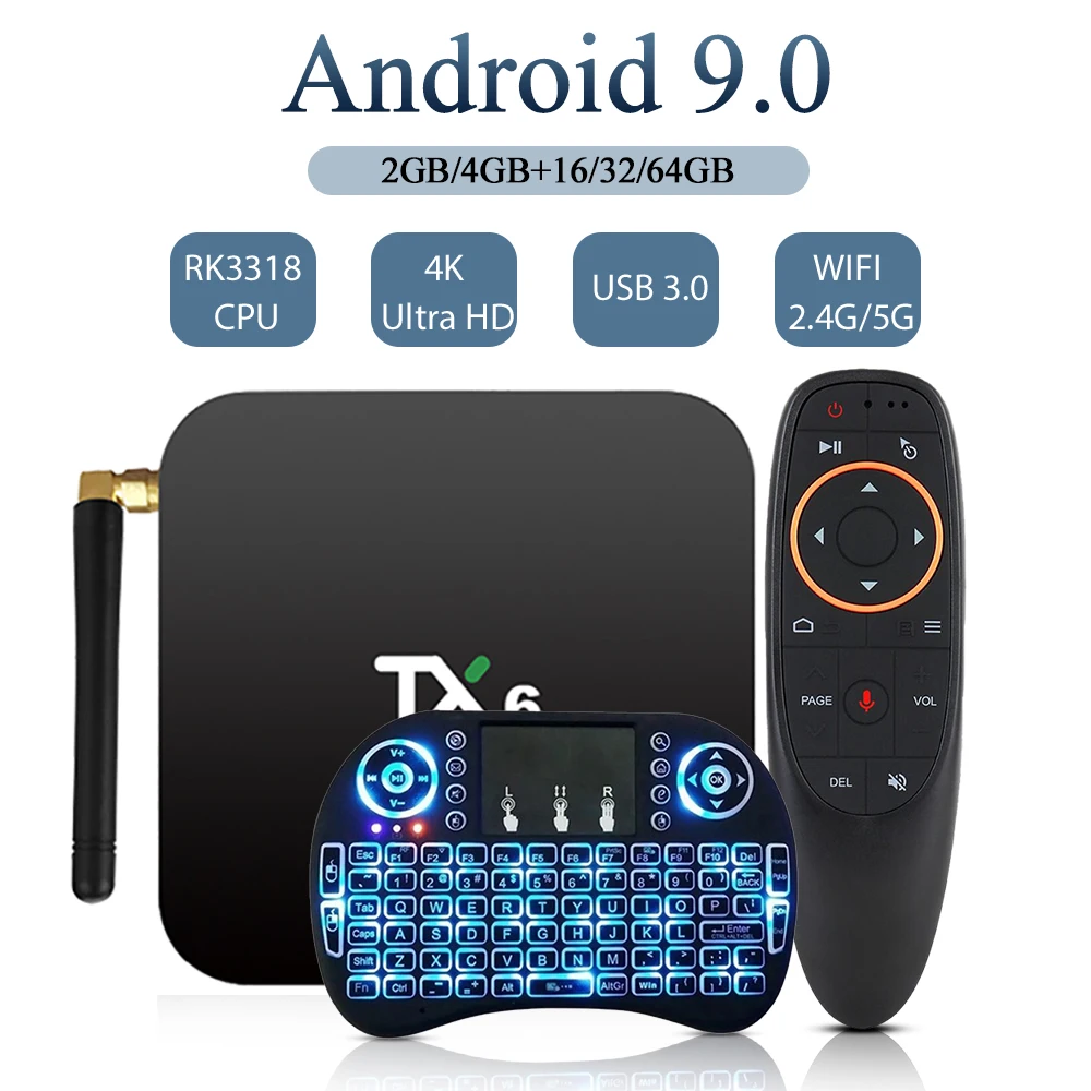 

TX6 Smart TV Box 4K HD Android 9.0 Set Top Box 4GB 64GB Multi Language 2.4G Wifi Media Player Receiver