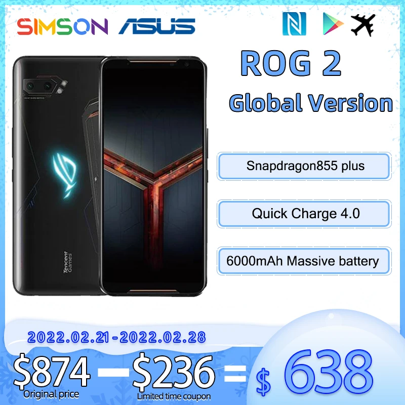 

ASUS ROG Phone 2 Tencent Rom Version Gaming Phone 8GB RAM 128GB ROM Snapdragon 855 Plus 6000mAh NFC Android9.0 Smartphone
